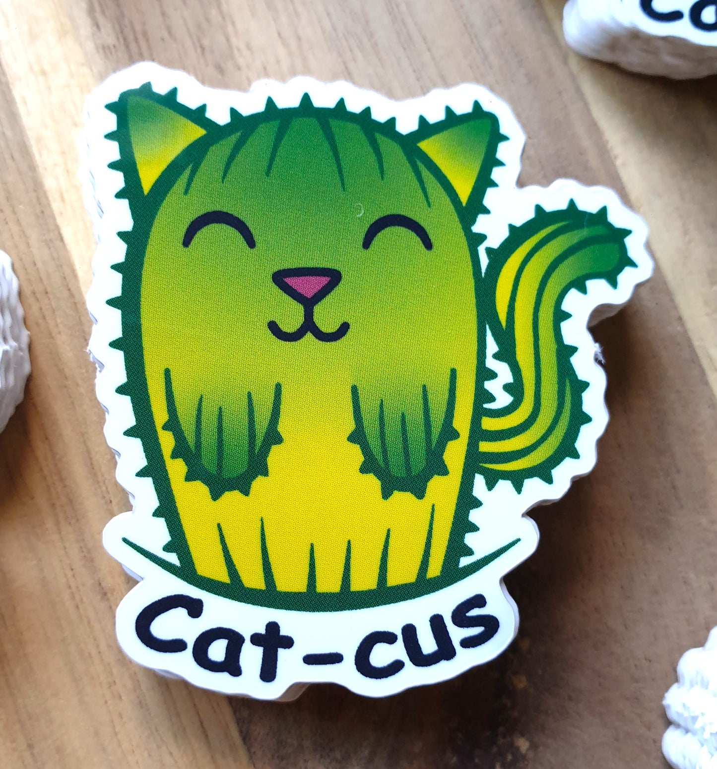 Cactus Sticker - "Cat-cus" - green and yellow