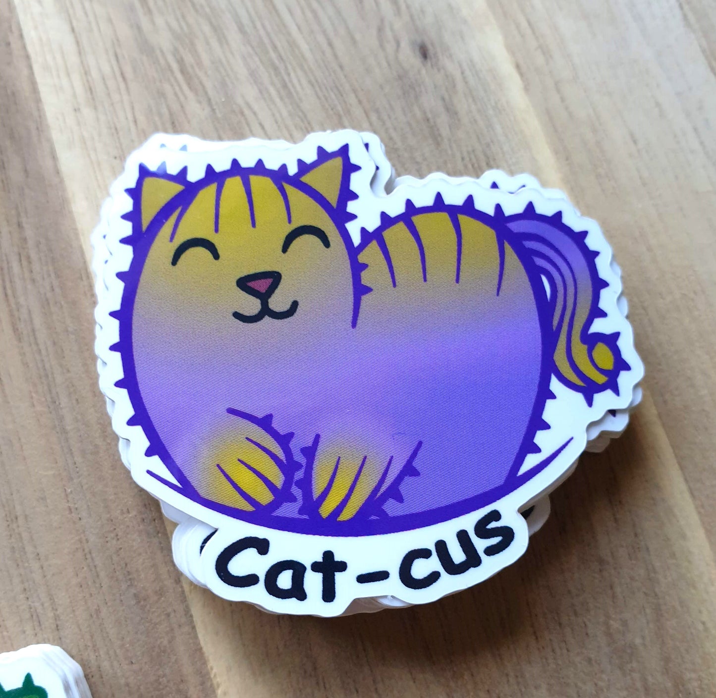 Cactus Sticker - "Cat-cus" - yellow and purple
