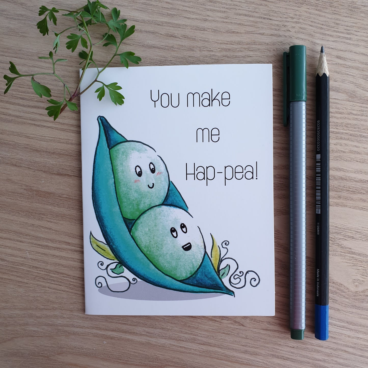 "You Make Me Hap-pea" greeting card