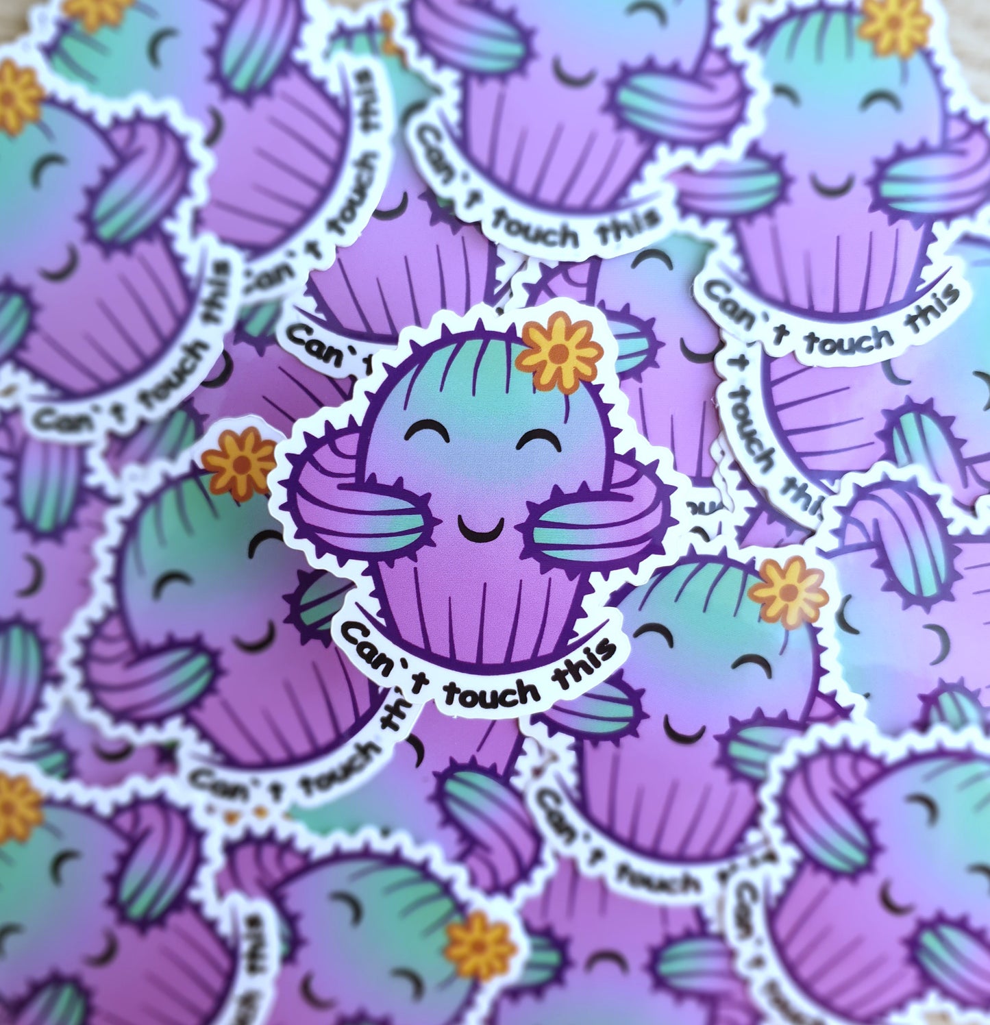 Cactus Sticker - "Can't touch this" - blue and purple