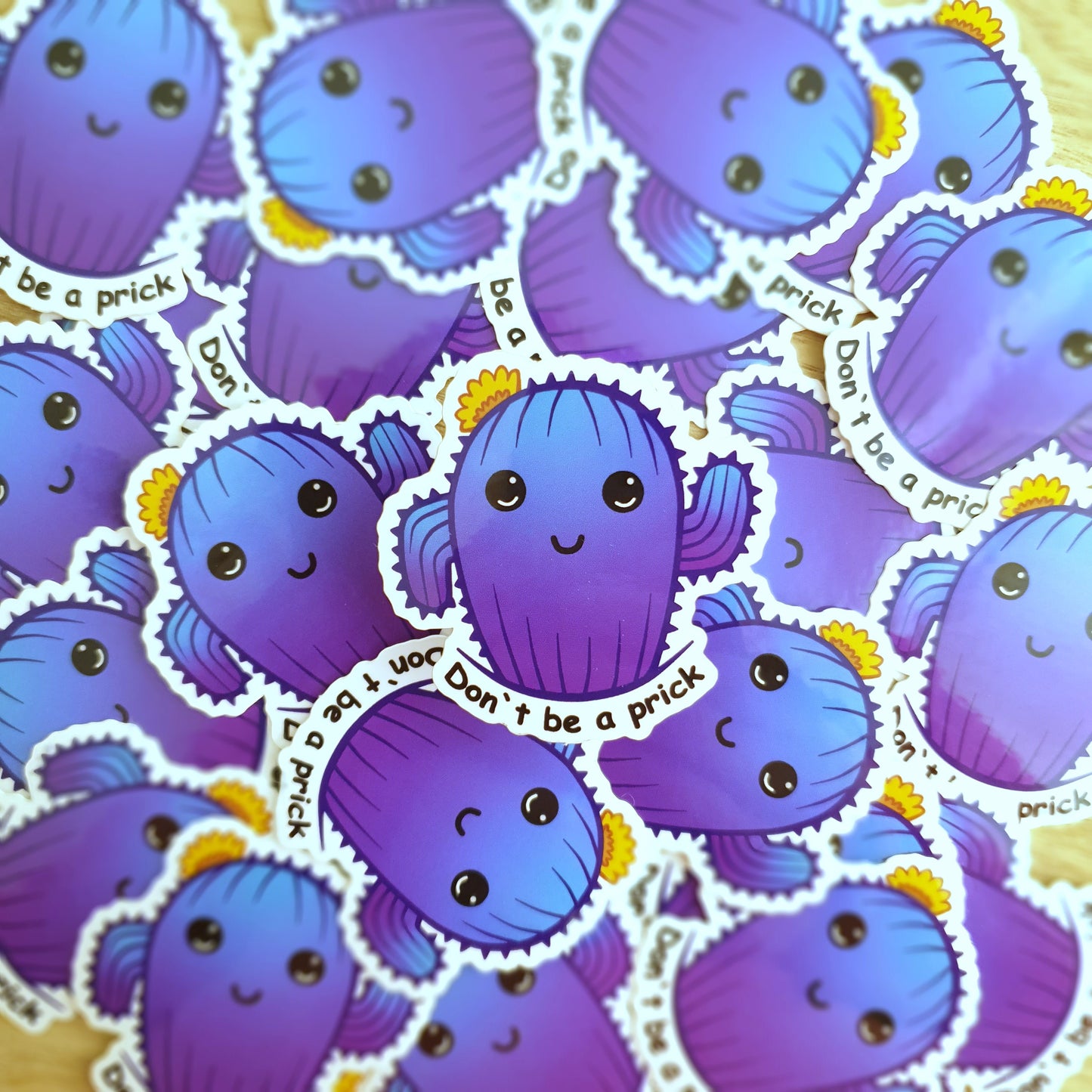 Cactus Sticker - "Don't be a prick" - blue and purple