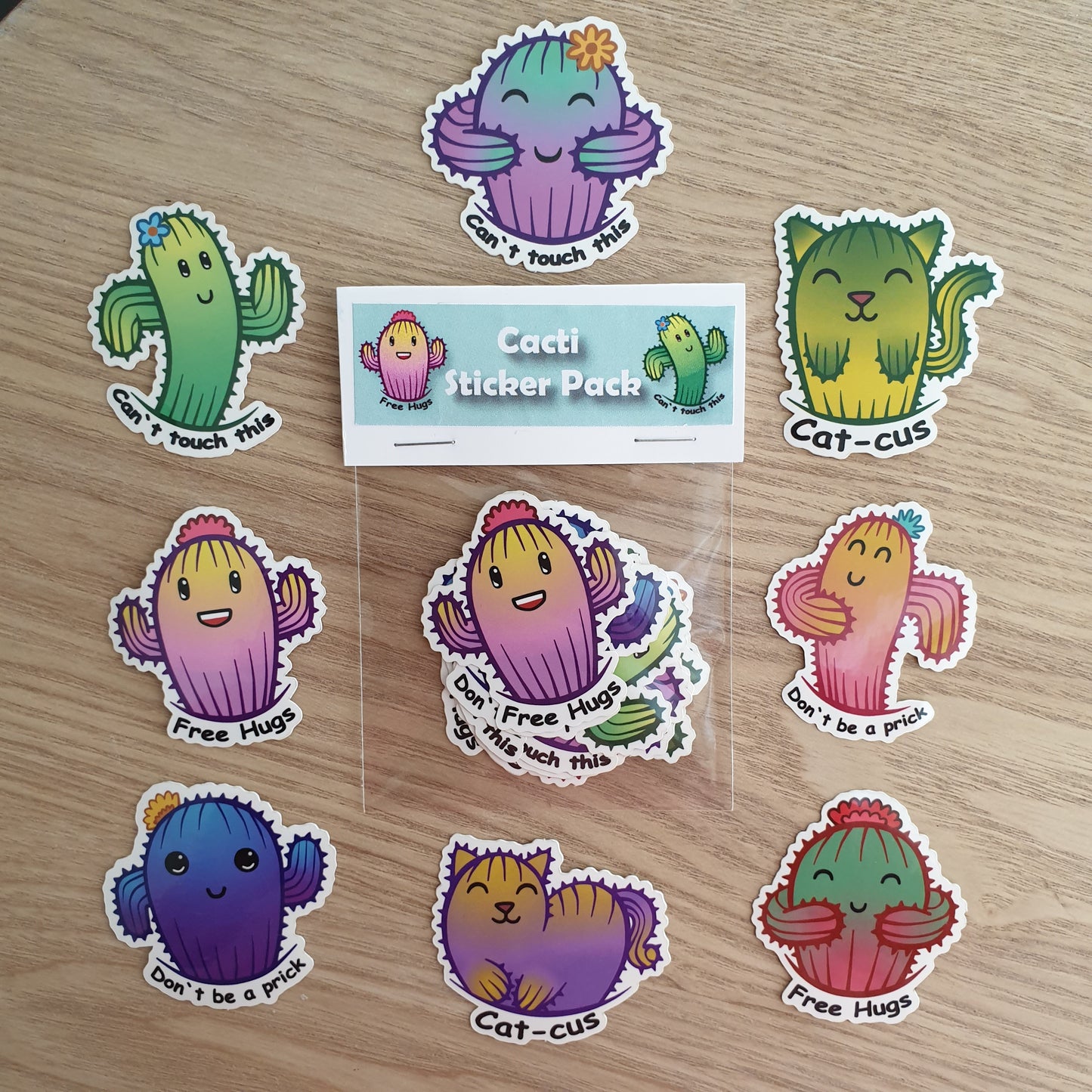 Cactus Sticker - "Free Hugs" - red and green