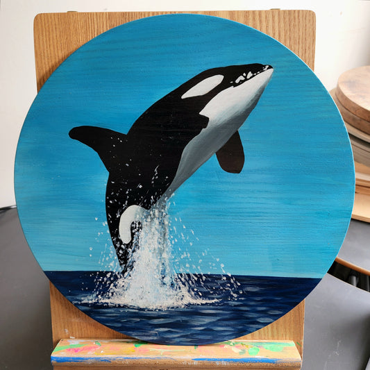 Orca "Big Splash" - Wooden board painting