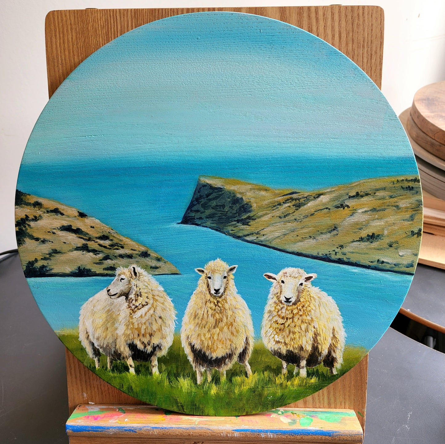 Three Little Sheep - Wooden board painting