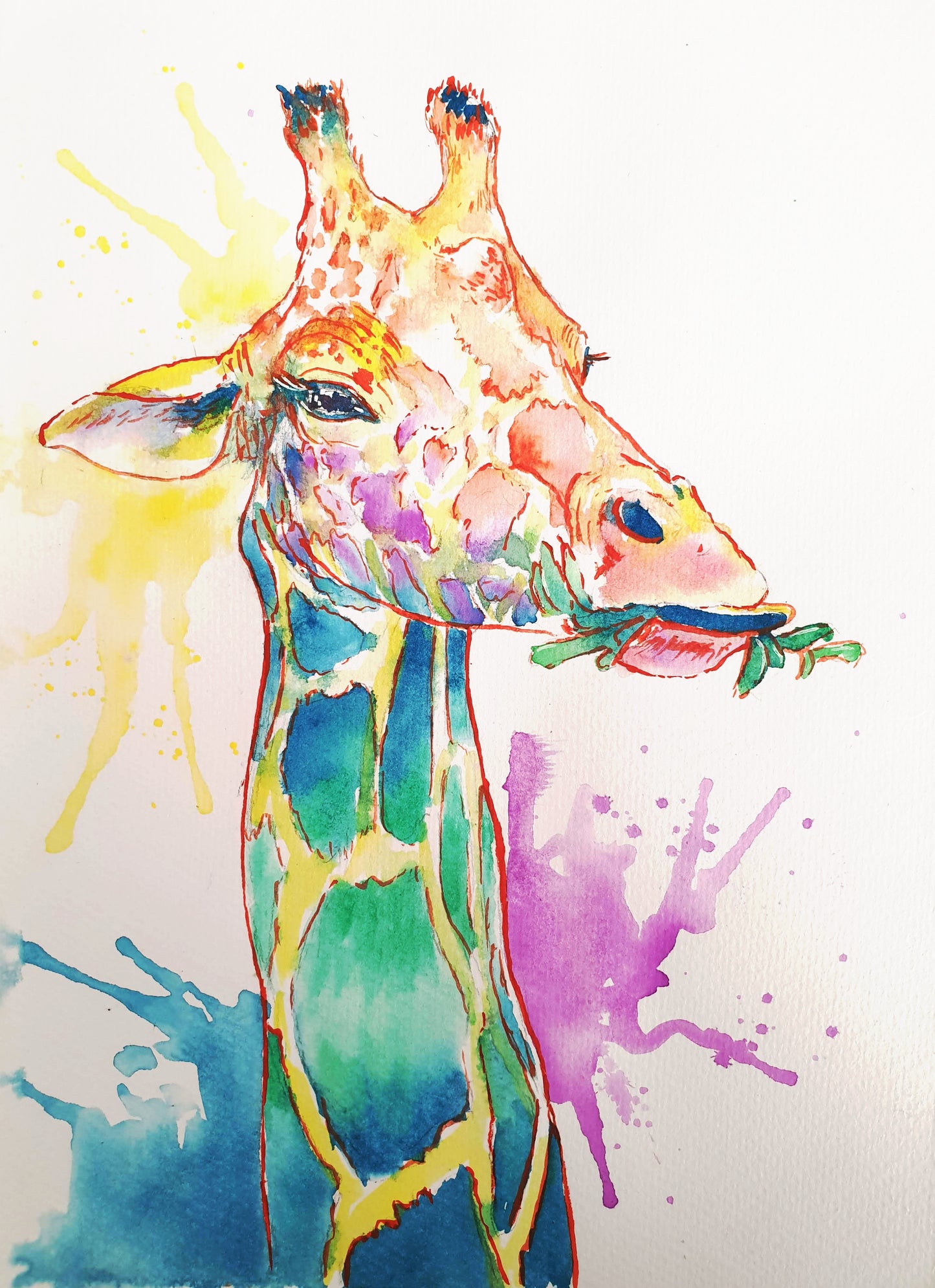 Watercolour A4 Print - Rainbow Giraffe